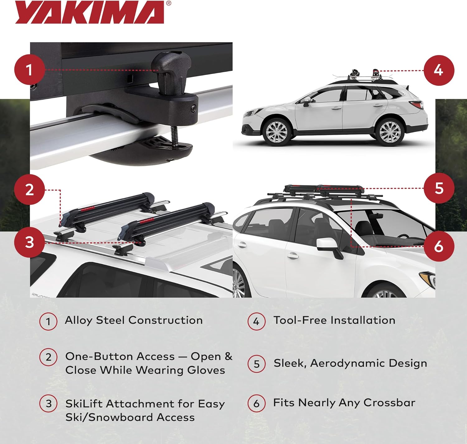 Yakima Ski & Snowboard Car Roof Rack, Fits 6 Ski Pairs or 4 Boards, PowderHound 6 - for Reliable & Secure Transport, Compatible with Yakima Crossbars - Image 3