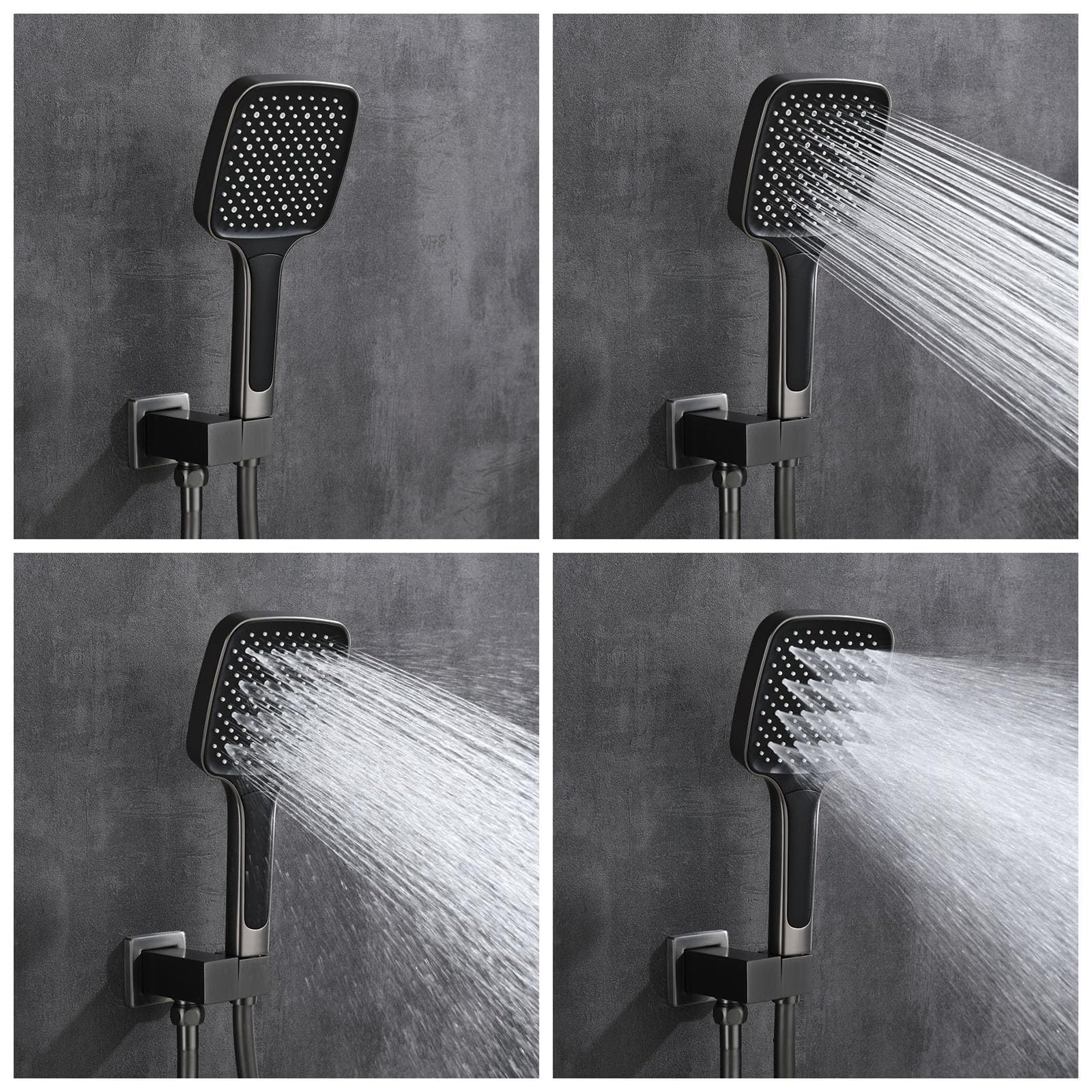 XJTNLB Columna Ducha de Pared Empotrado Negro Cascada Ducha Efecto Lluvia, Duchas de Baño Empotradas con Teclas de Piano