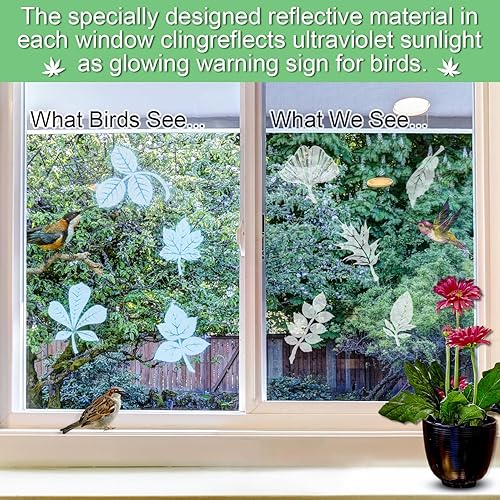Miniatura 2 de Calcomanía transparente para ventana anticolisión, con formas de hoja, para evitar golpes de personas y pájaros en el cristal de la ventana (40)