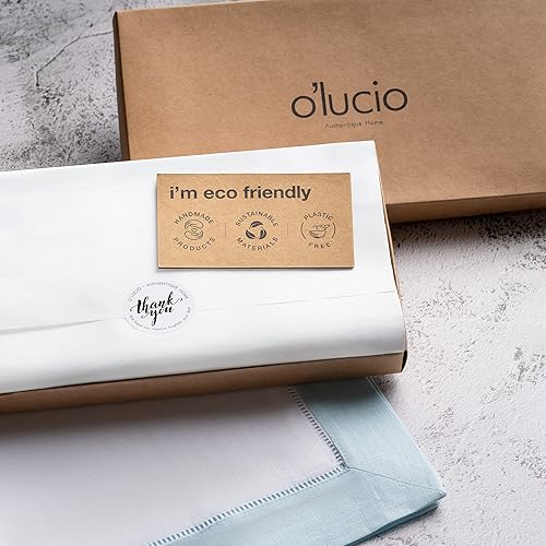 Miniatura 6 de Servilletas de lino de 20 x 20 pulgadas, 100% lino blanco y azul claro, juego de 4 servilletas de cena clásicas de vainica para decoración de