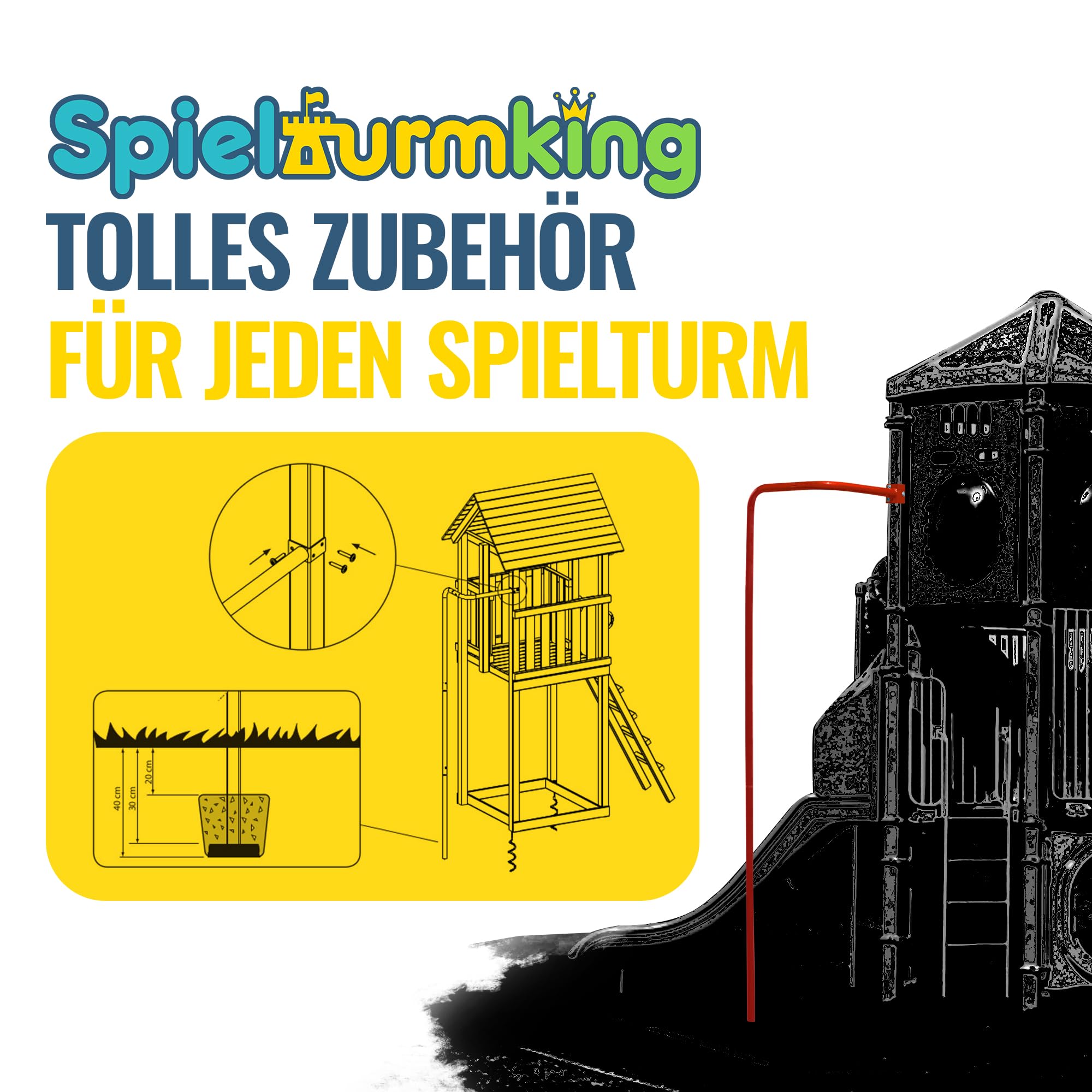Feuerwehrstange 2,70 m Spielturm Kletterstange Metall (rot) | Must-Have Klettergerüst Zubehör Spielplätze Spieltürme Alternative zum Kletternetz Stahl UV-beständig wetterfest [Rot]