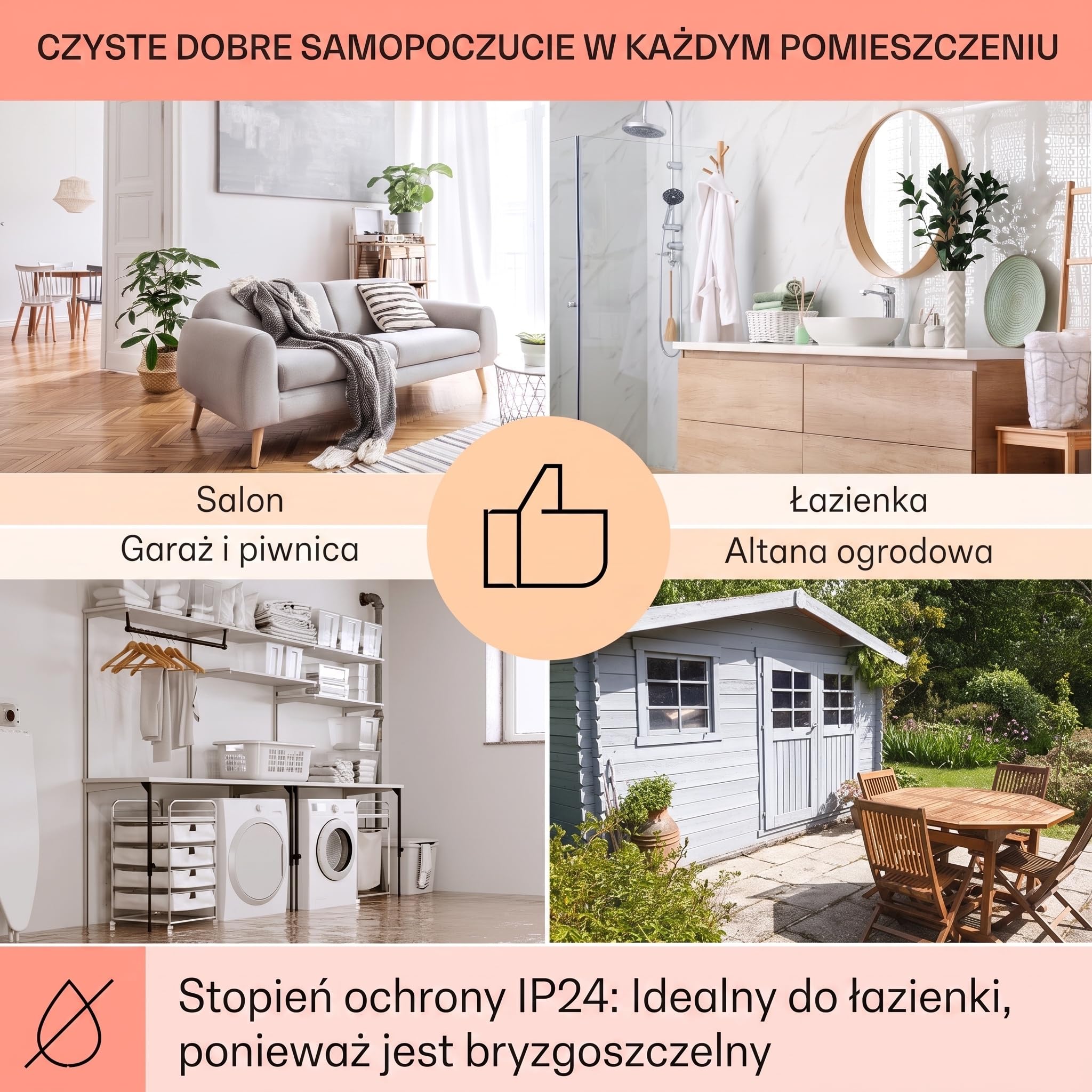 Klarstein Ogrzewanie na podczerwień, Płaski grzejnik do łazienki i wnętrz, Ogrzewanie z termostatem, Bez CO2, Grzejnik z wykrywaniem otwartego okna, IP24, 1000 W