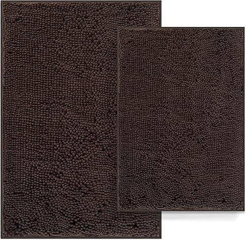 Miniatura 9 de Juego de 2 alfombras de baño de felpilla suave, antideslizantes, absorbentes, peludas, alfombras de ducha para baño, alfombras de baño grises,