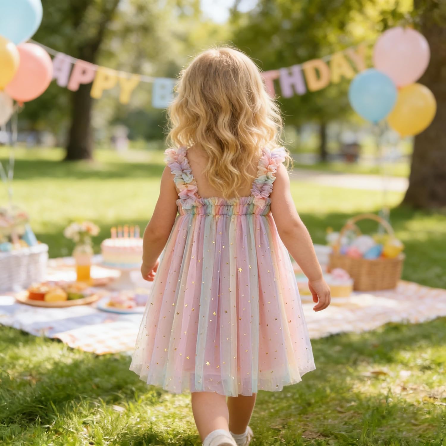 AGQT Baby Girls Tulle Tutu Dress Birthday Party Tulle Babydoll Dresses Size 6M-5T