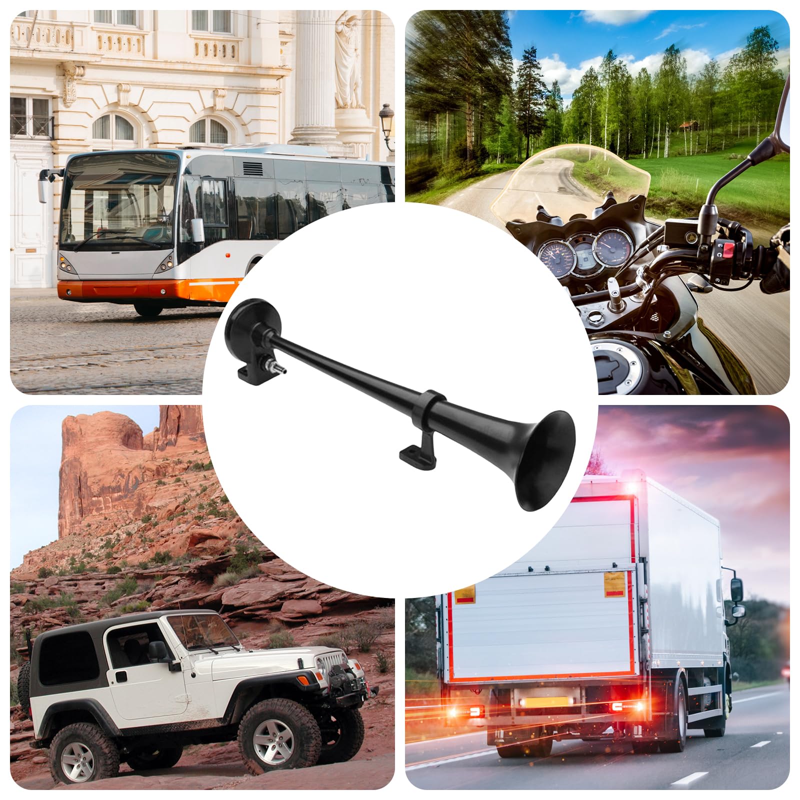 Kit per clacson ad aria, 12 V, 128 db, clacson ad aria con compressore, corno d'aria per camion da 12 V, per auto, camion, barche, moto (tubo singolo nero)