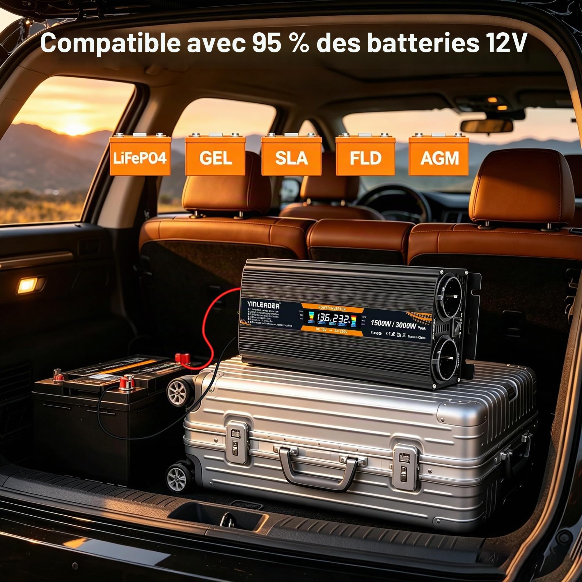Convertisseur 12v 220v 1500W /3000W convertisseur de Tension Onduleur avec écran LCD USB