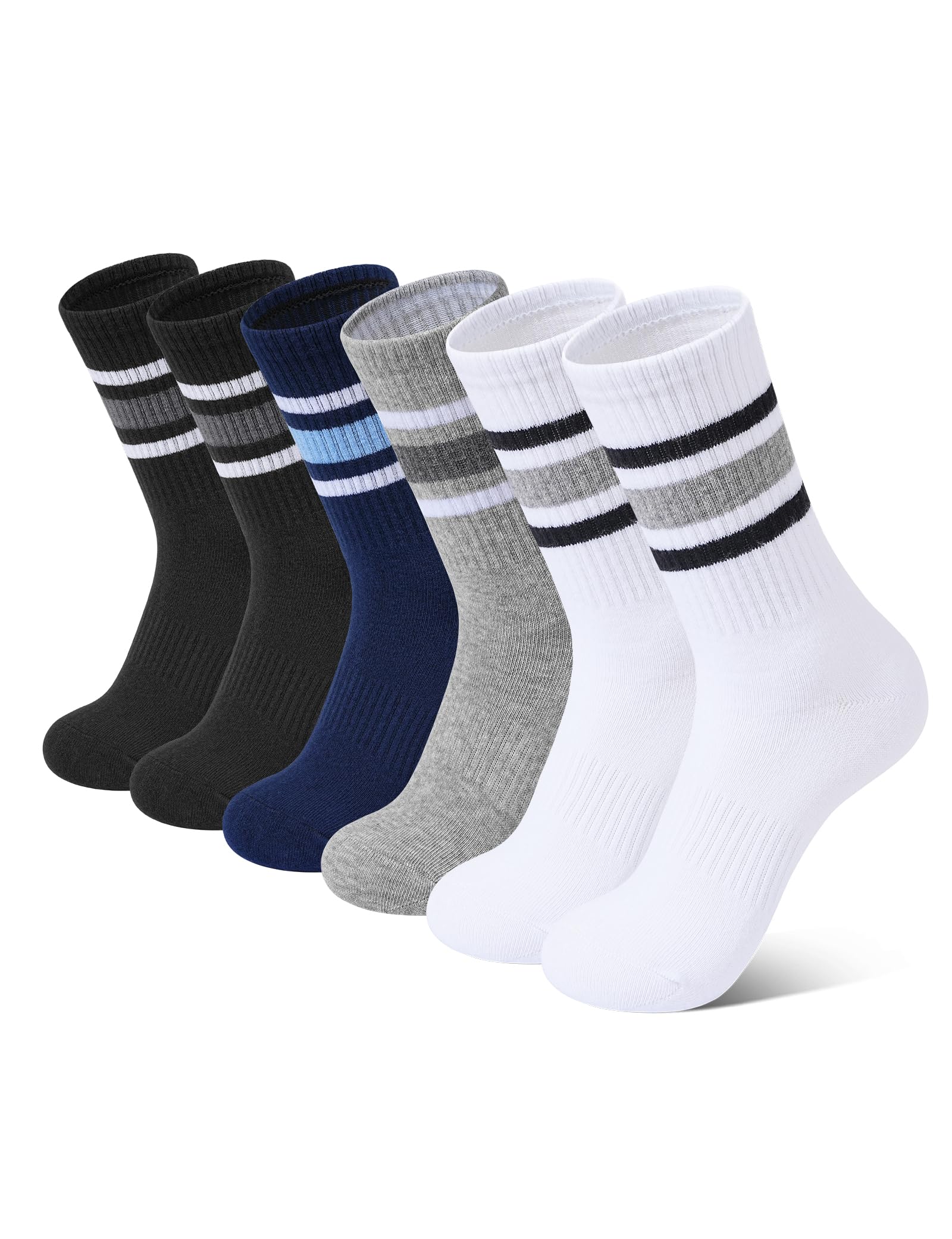 Somaibo 6 Pairs Kids Boys Girls Socks Athletic Basketball Cotton Crew Sock