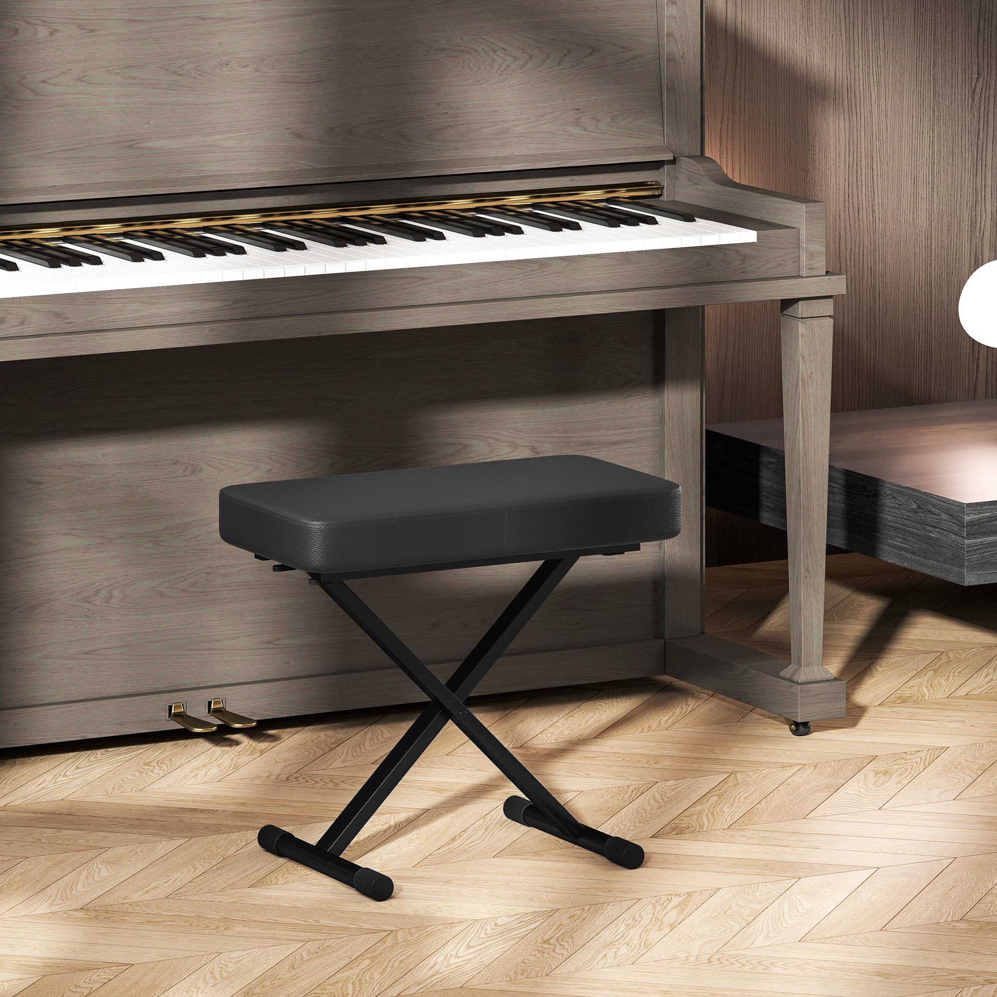 HOMCOM Sgabello per Pianoforte Pieghevole e Regolabile su 4 Altezze con Struttura a X, Panca Pianoforte in Pelle PU e Metallo con Piedini Antiscivolo, 60x32x53-63 cm, Nero