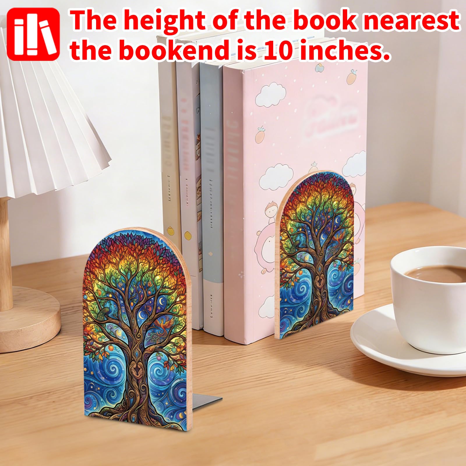 Peacoblue Buchstützen Holz,Topfpflanze Und Katze Buchstütze Dekorativ | 1 Paar 5"x3.15" schwere Gusseisen Buchhalter, Stabile Buchstopper für Bücherregal, Schreibtisch, Büro und Wohnraum