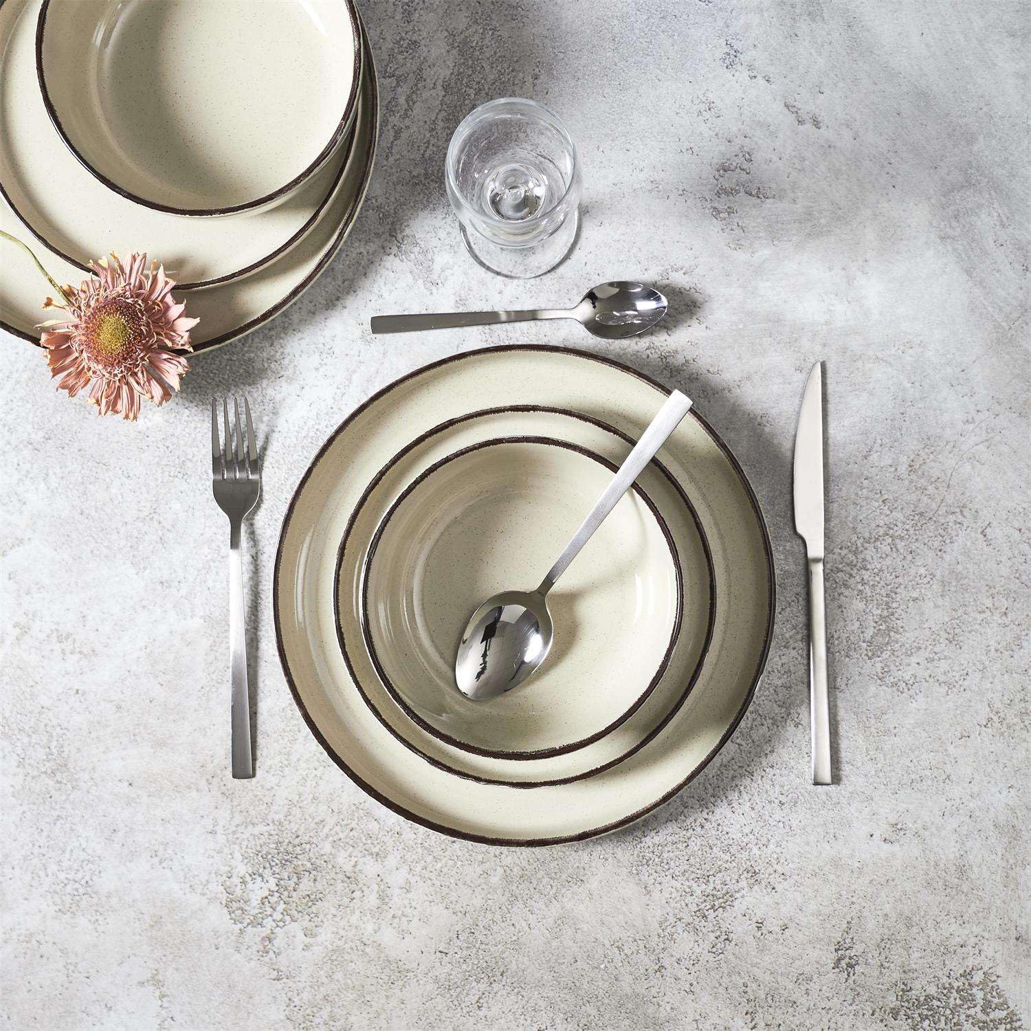 Home Deco Factory, KA0444, Servizio Piatti 12 Pezzi in Gres Beige, Piatti Fondi, Piani e Dessert, Design Artigianale, Resistente e Pratico, Facile Manutenzione, Misura: 12 Pezzi, Colore: Beige