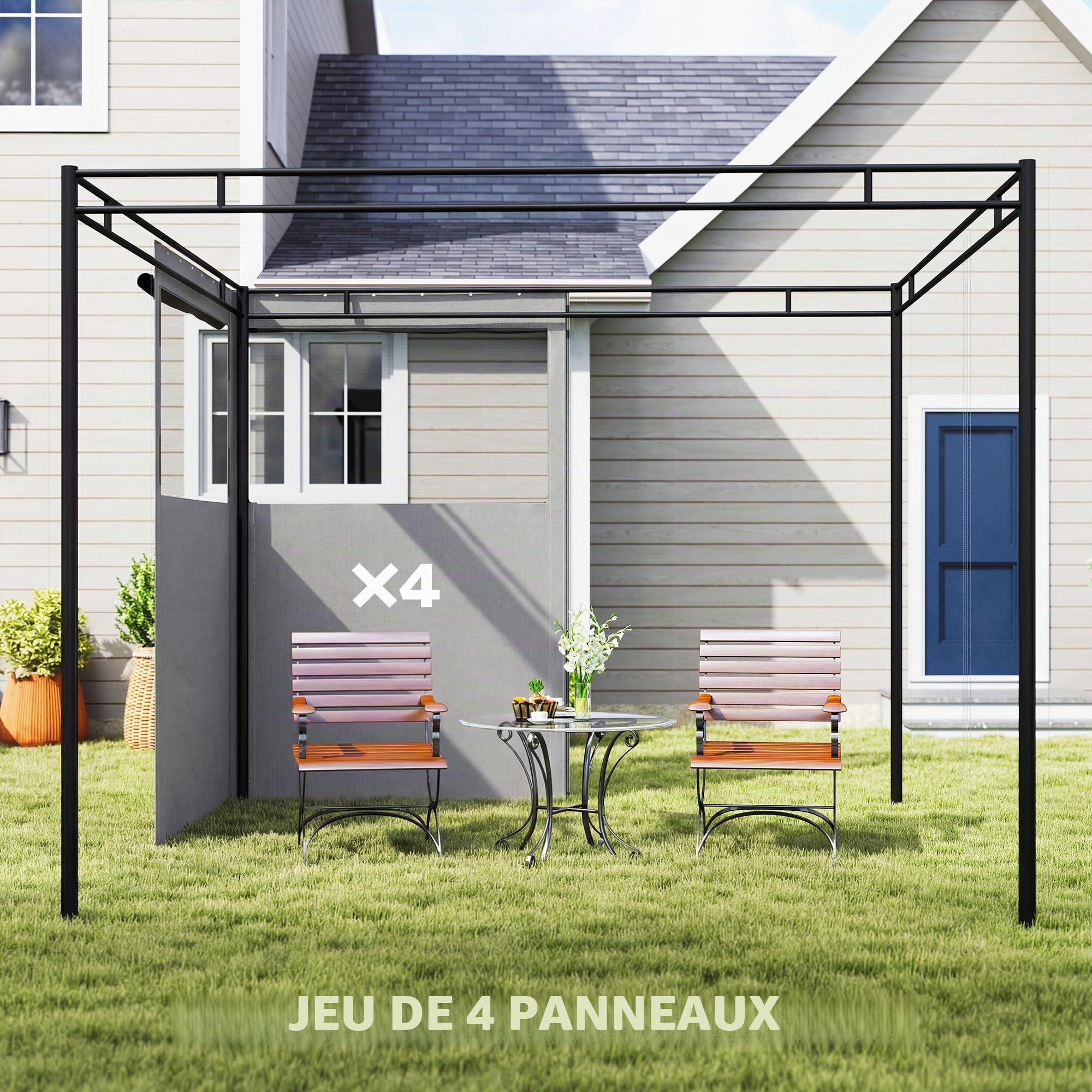 Outsunny 4 parois latérales pour Gazebo 3x3 m imperméables Gris Clair