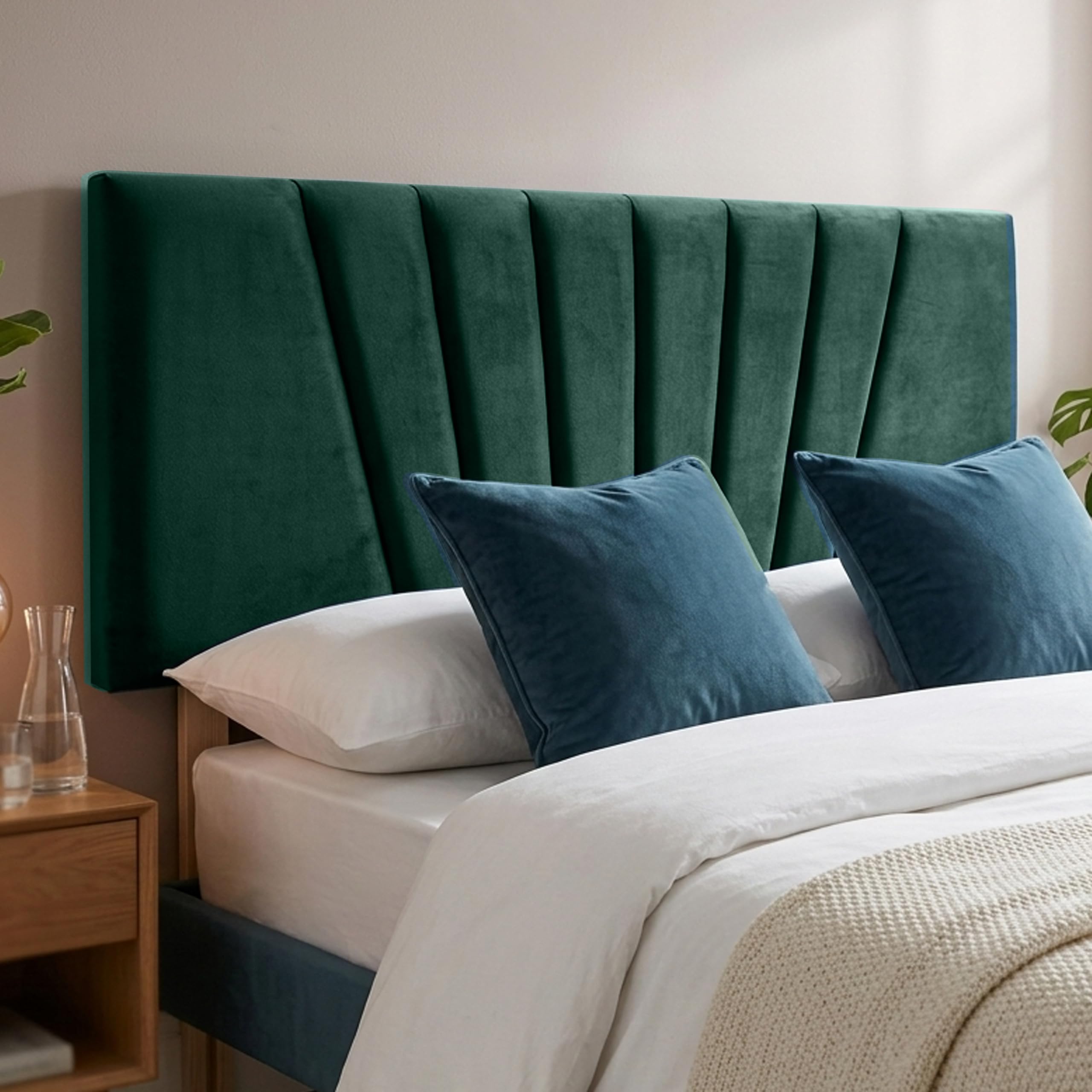 BEDELUNA Headboards for Bed - 24” Sunrise Plush Fabric Headboard - Elegant Divan Bed Thick Padding Bed Headboards, Luxury Bedroom & Hotel Furniture