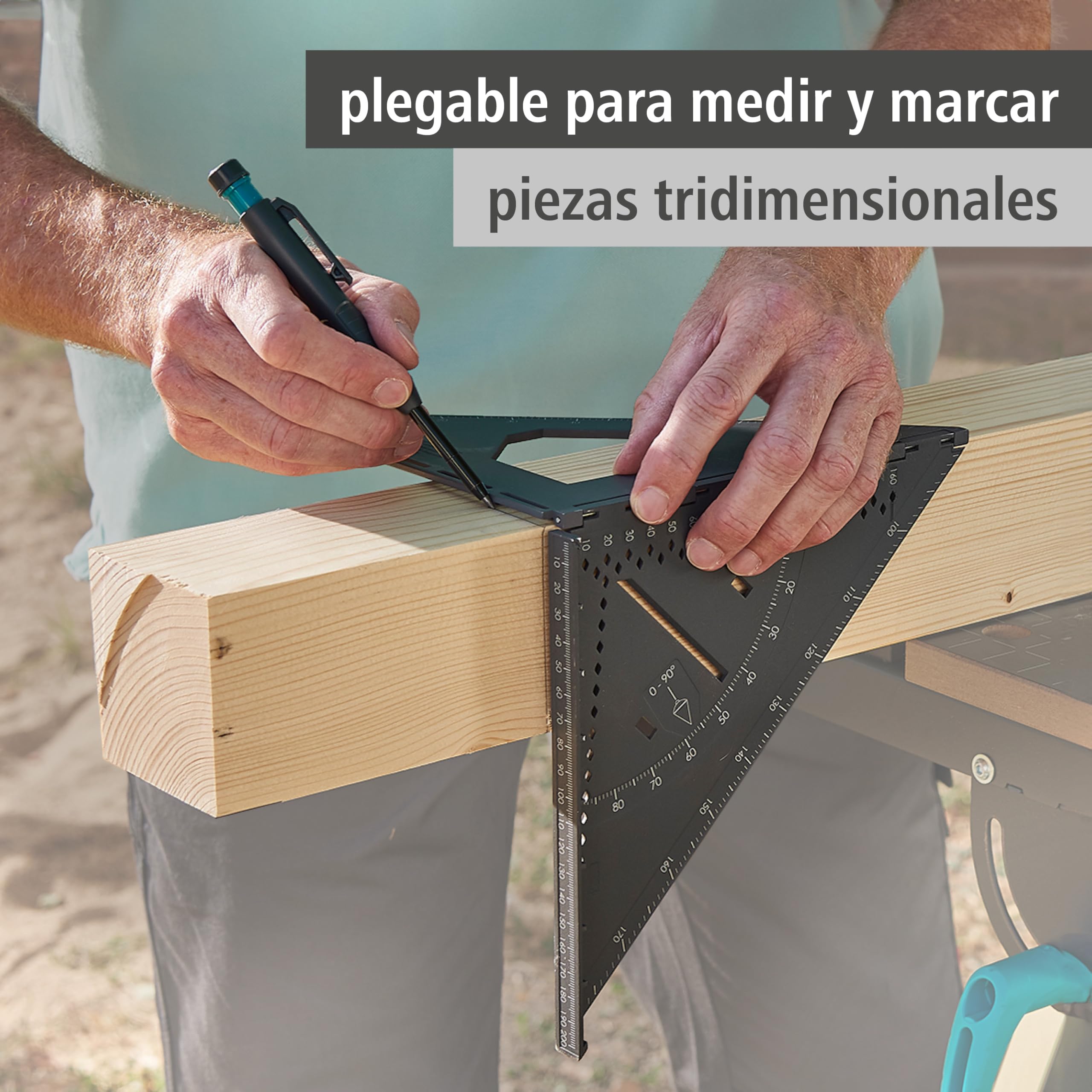 wolfcraft escuadra de medición y marcado VARIO 3D PRO I 5219000 I Herramienta de medición plegable con plomada incluido I Perfecto para medir piezas superficies y piezas tridimensionales