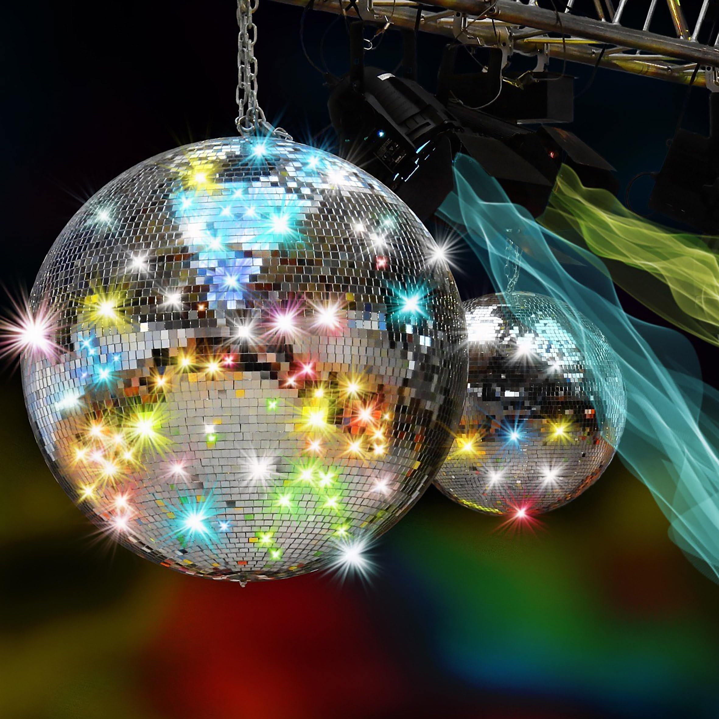Discokugel mit Haken zum Aufhängen - 25 cm - Spiegelkugel mit Echtglas Facetten in Silber - Party Lichteffekt Hängekugel Mirrorball Disco Kugel