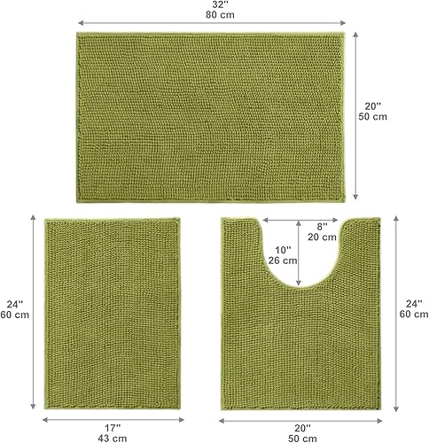 Miniatura 25 de Urvoix Juego de 3 alfombras de baño de felpilla antideslizante, ultra suave y súper absorbente, para baño, inodoro y bañera (verde azulado) Verde