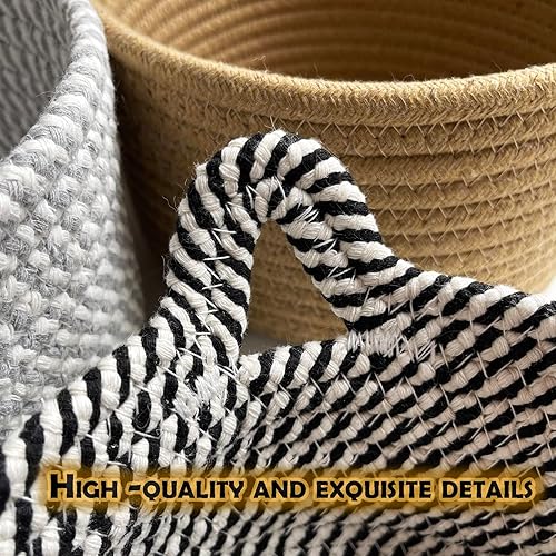 Miniatura 2 de Cestas pequeñas tejidas  Mini contenedores de almacenamiento  Organizadores de cuerda de algodón para guardería  Bonita cesta redonda de orejas de