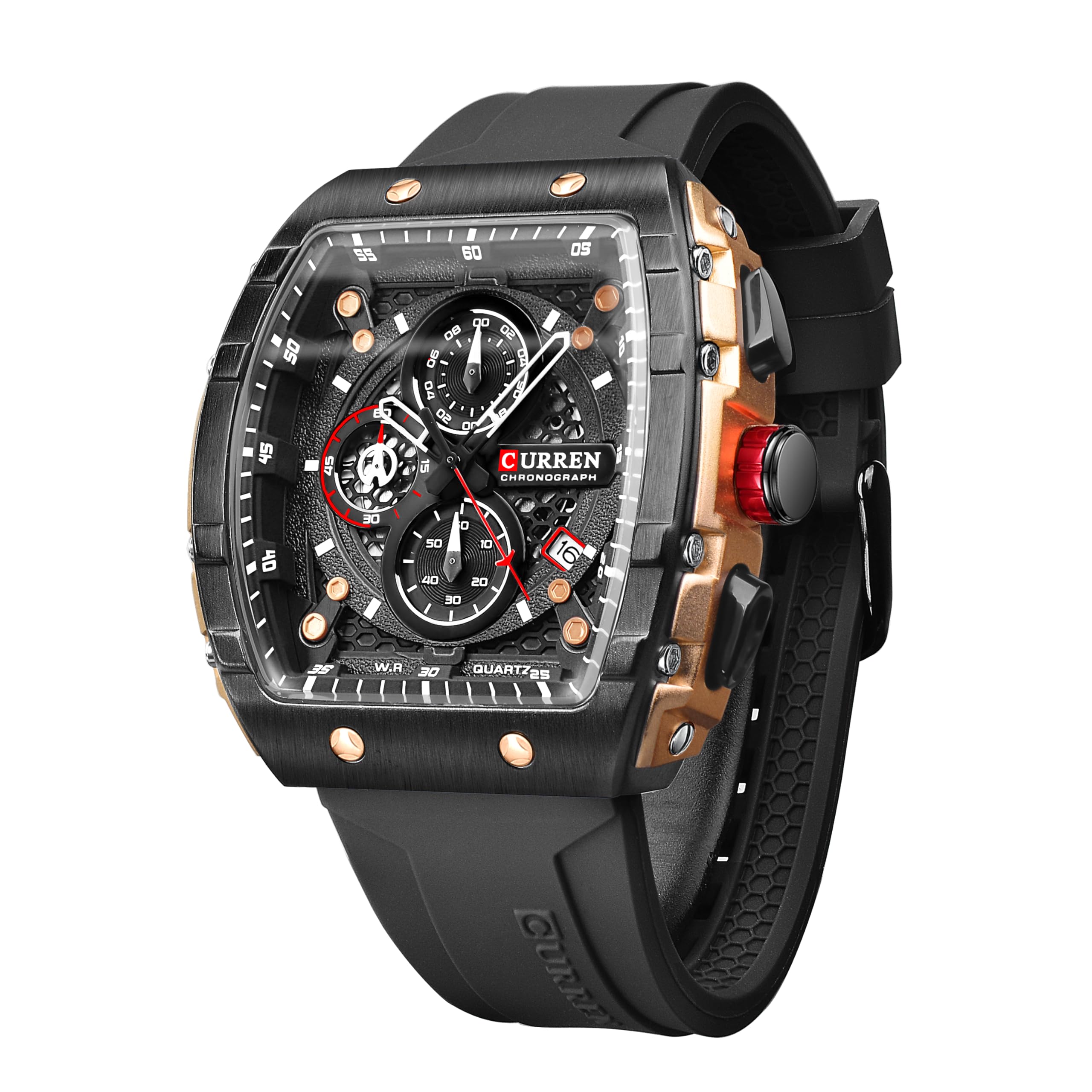 FORSINING Mens Chronograph Sport Watch Waterproof Military Watches for Men Analog Quartz Wristwatch with Date Display Silicone Strap Outdoor Clock, Black (B0CXXM5JK5) Amazon Price History, Amazon Price Tracker
