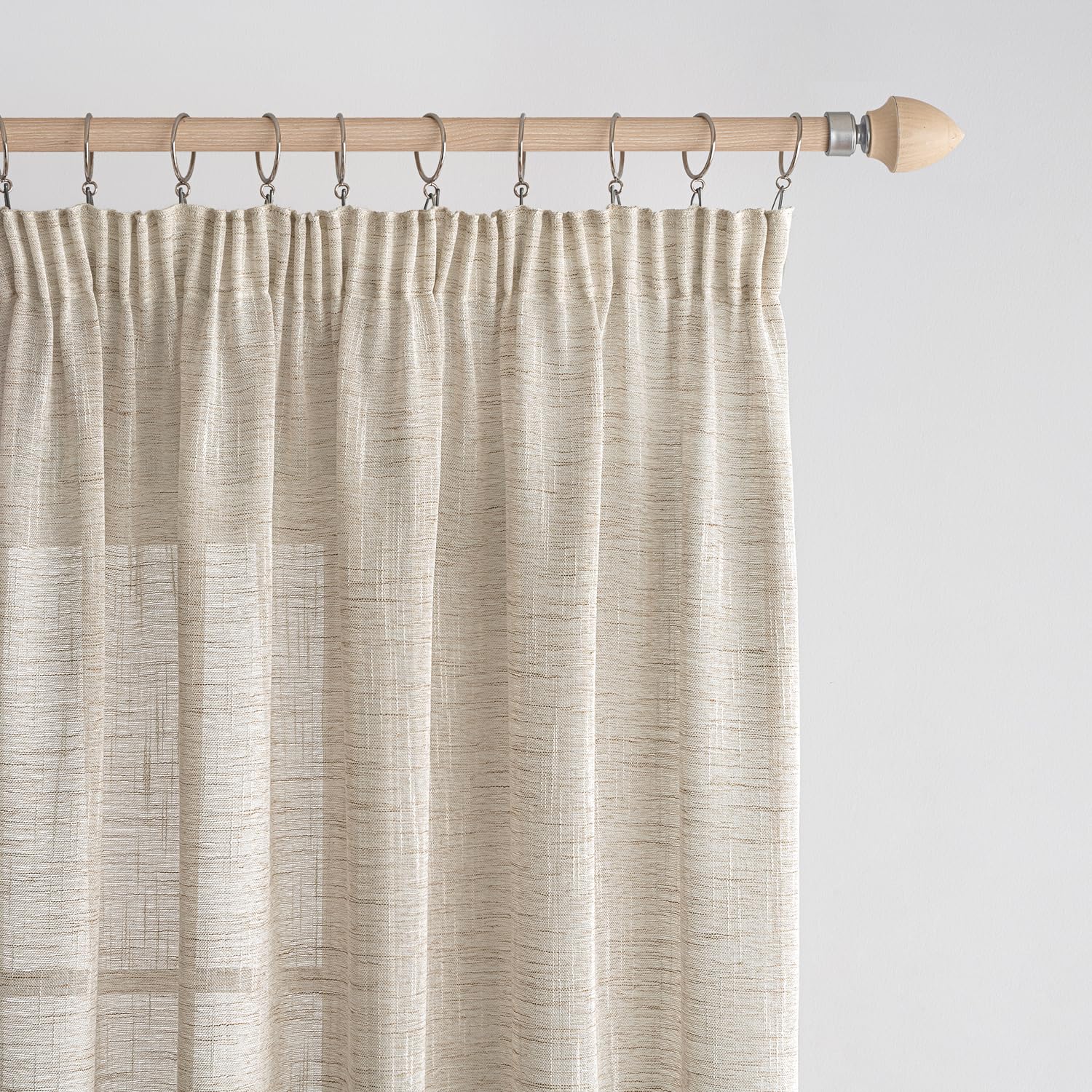 EMEMA Cortinas de Gasa de Lino Transparente con Cinta de Volantes, Juego de 2 para Ventana, Decorativas para Dormitorio 140 x 245cm Blanco Pardusco