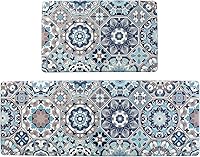 Vista 8 de Juego de 2 alfombras de cocina, acolchadas y antifatiga, de PVC, antideslizantes, impermeables, cómodas, de pie, para fregadero, lavandería de 17 x