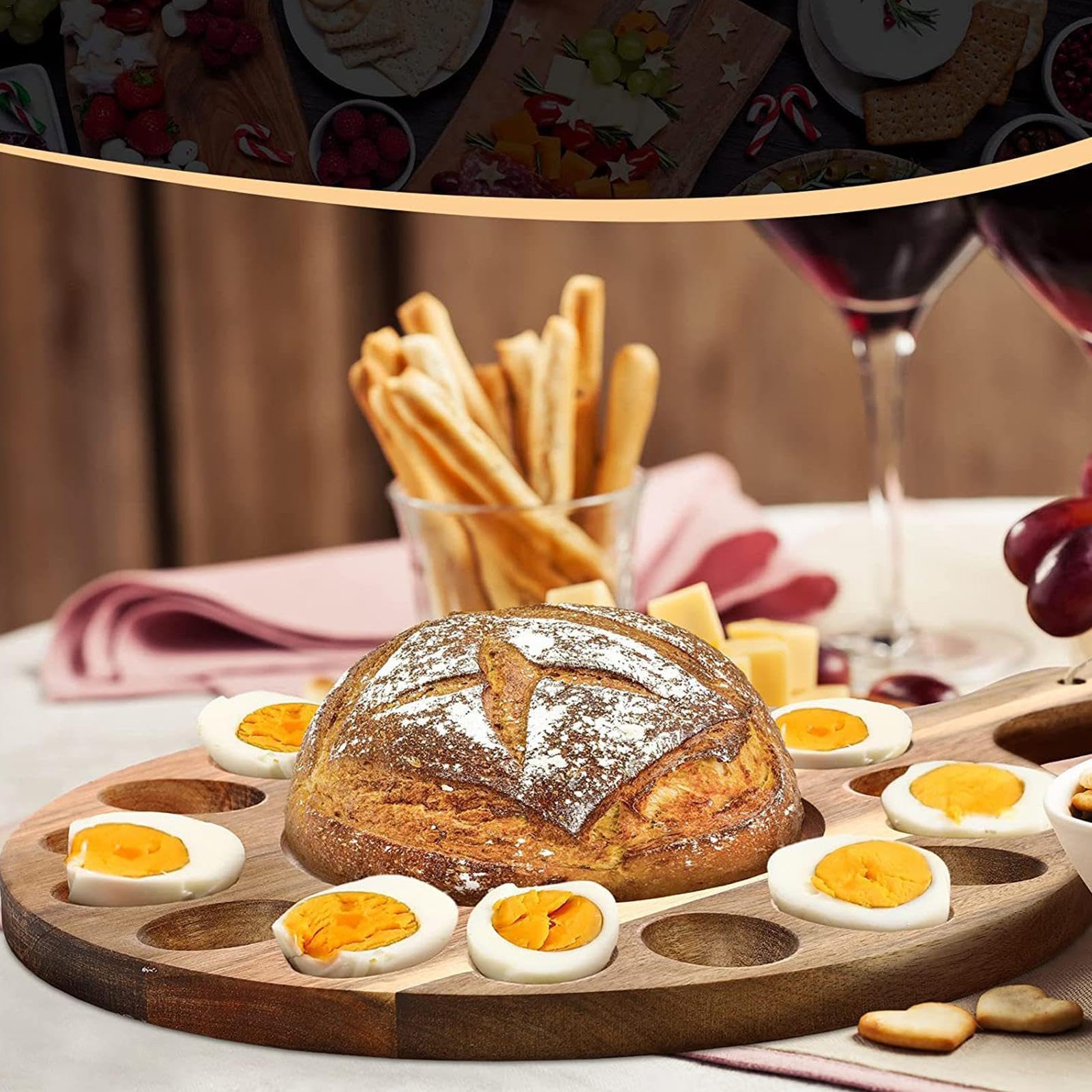 Bandeja para servir huevos, de madera con asa, plato reversible para 16 huevos, huevos rellenos, queso y aperitivos, perfecta para fiestas y entretenimiento