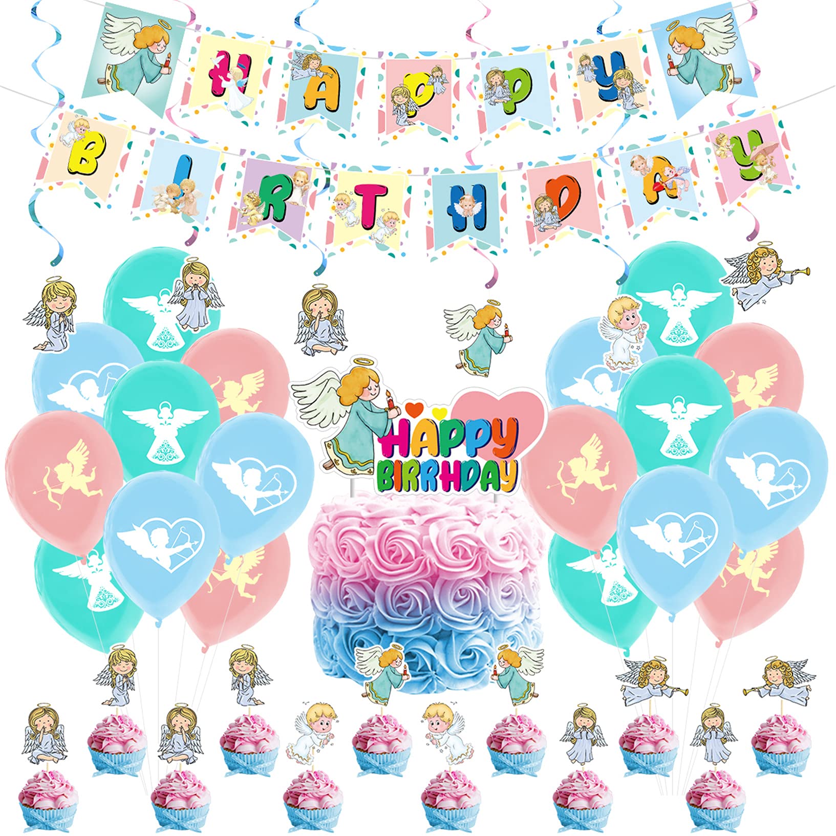 Buy 38Pcs Angel Birthday Party Supplies and Decorations Angel Happy