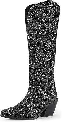 IDIFU IN3 Sparkly Cowboy Cowgirl Boots for Women Knee High