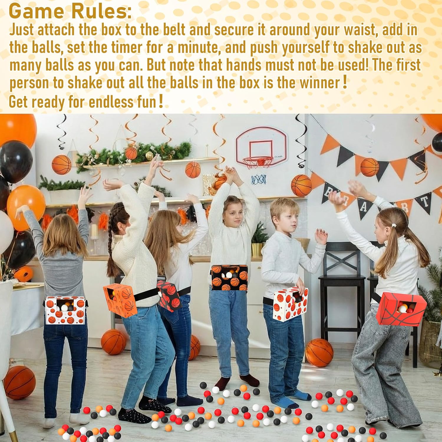 Halloscume 4 Set Basketball Party Favor Games Swing Shaking Ball Game Set Basketball Novelty Twerk Game, 40 Balls, Ribbon Cardboard Boxes Sport Games for Family Adult Large Group Sport Party Favors