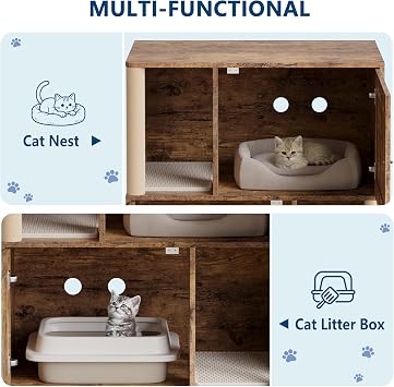 Cat Litter Box Enclosure for 2 Cats – 80x50x88cm Wooden Cat House Side End Table with Scratching Posts and Double-Layer Mat, Hidden Litter Box Furniture for Bedroom & Living Room (Brown)
