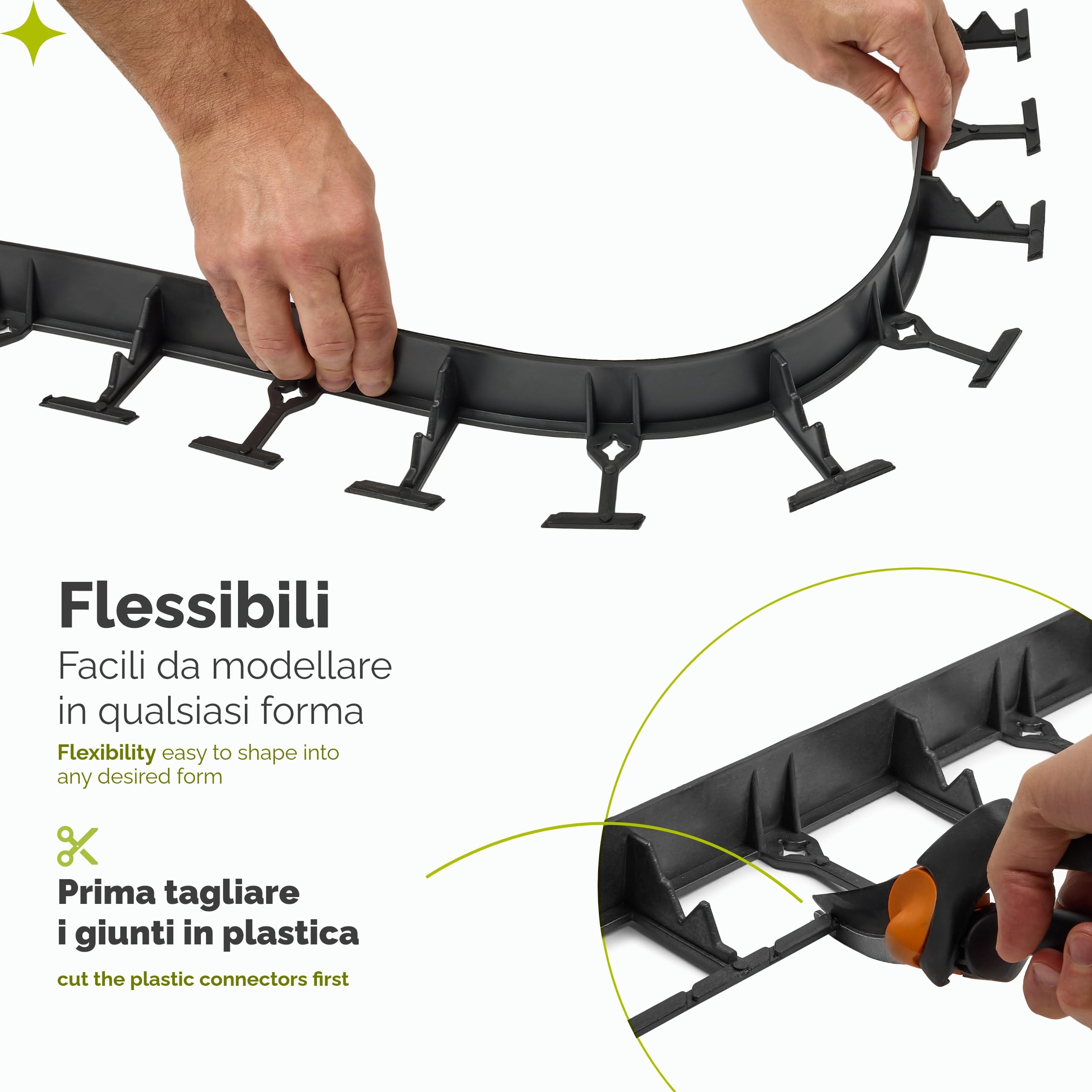 Garronda Bordura Giardino 24 m Altezza 4,5 cm con 100 Ancoraggi, Bordo per Aiuole in Plastica, Recinzione Giardino Esterno, Bordo Dritto Facile da Montare GD-0157
