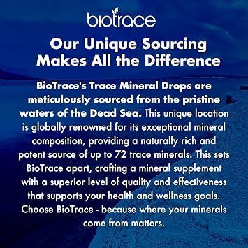 BioTrace Dead Sea Trace Mineral Drops | 72+ Concentrated Trace Minerals, Ionic Liquid Magnesium, Chloride, Potassium | Low Sodium | Energy, Electrolytes, Hydration | 34 Day Supply, 2 fl oz (Pack of 1)