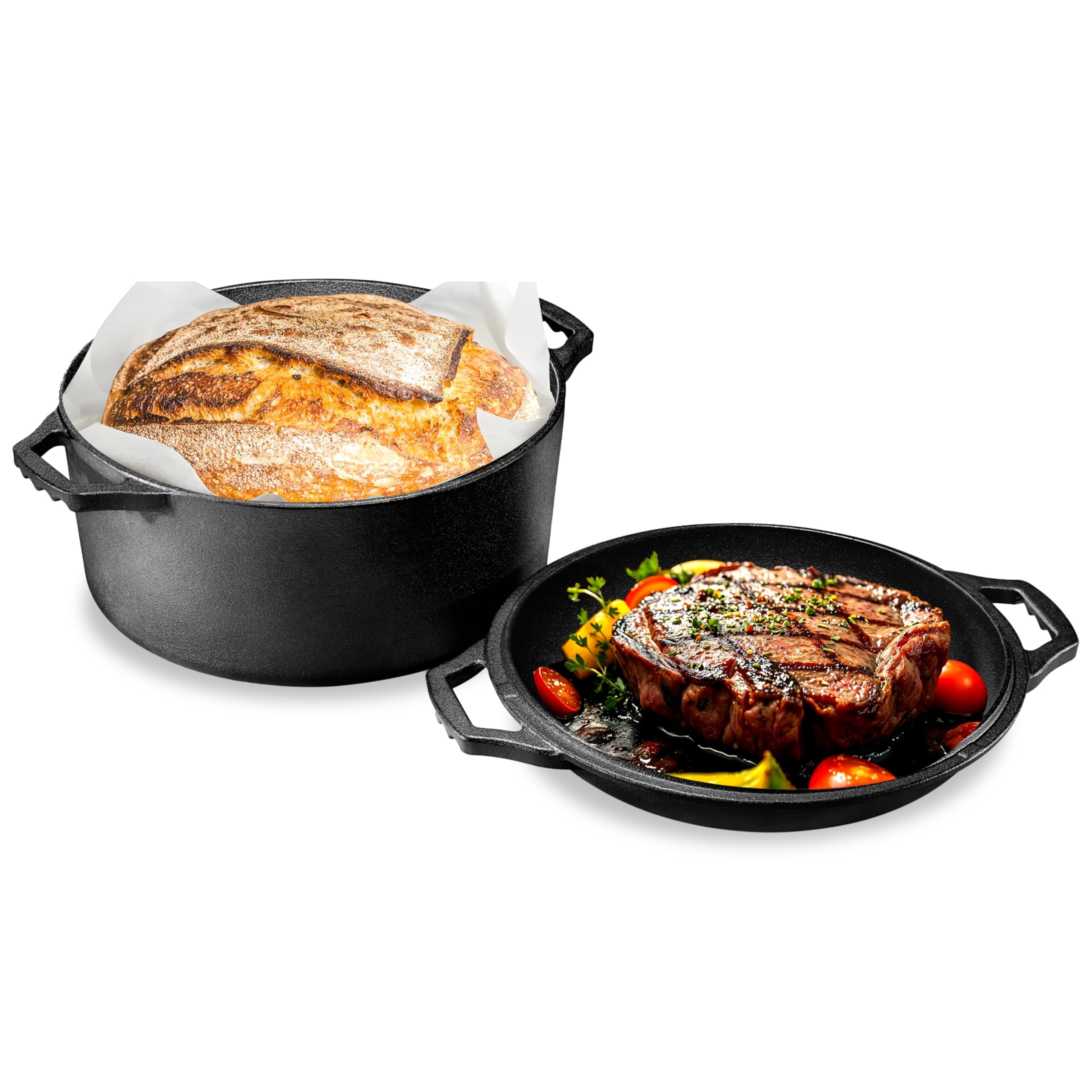 Nutrichef Multi-Cuiseur en Fonte-Cocotte Fonte-Marmite Induction- Casserole Double Pré-Assaisonnée Antiadhésive avec Couvercle et Poignée -Marmite-Ustensiles de Cuisson pour Four, Cuisinière et Gril