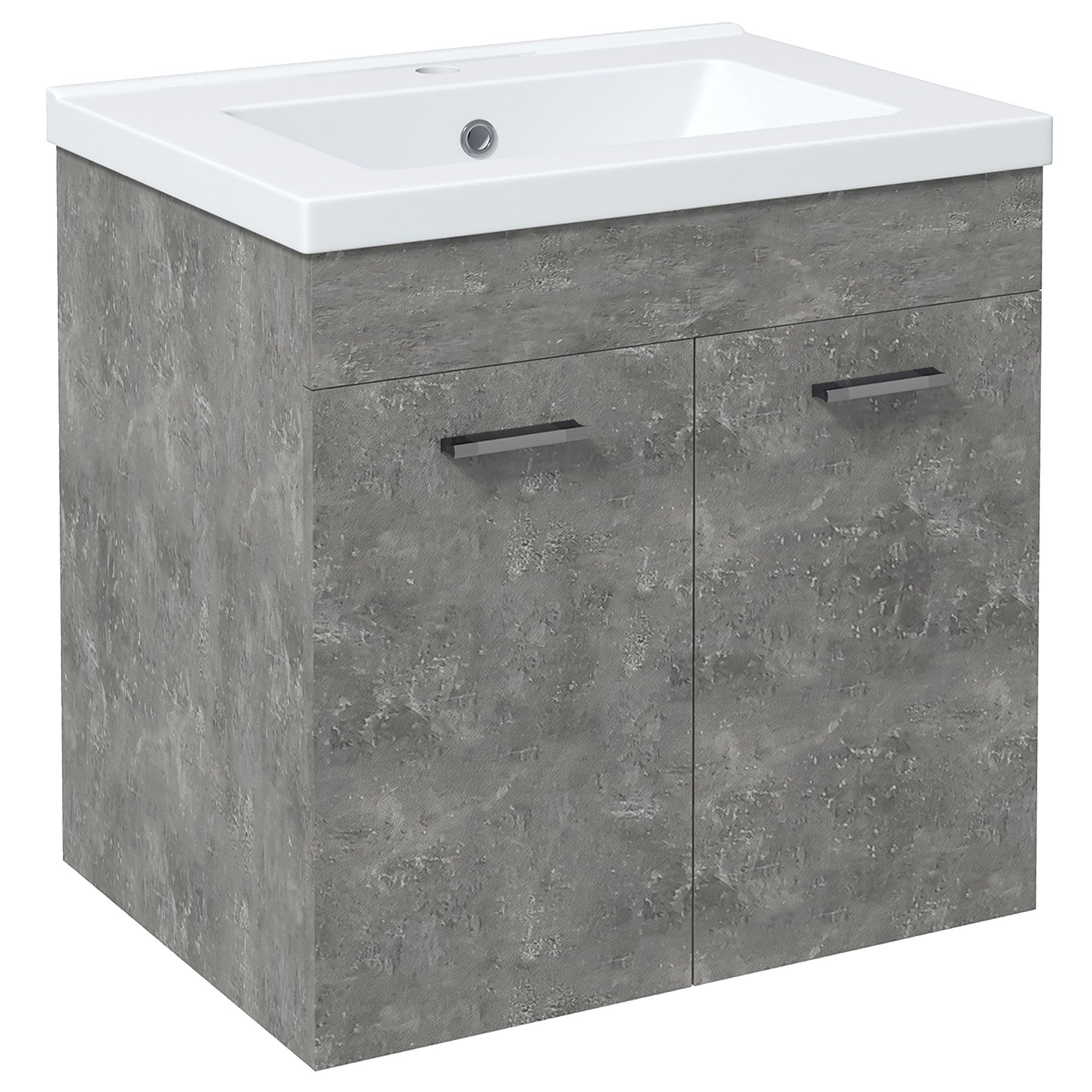kleankin Mueble de Baño con Lavabo Cerámico Armario Bajo de Lavabo de Pared con 2 Puertas y Estante Ajustable Acabado Melamina 60x45,​5x60 cm Gris