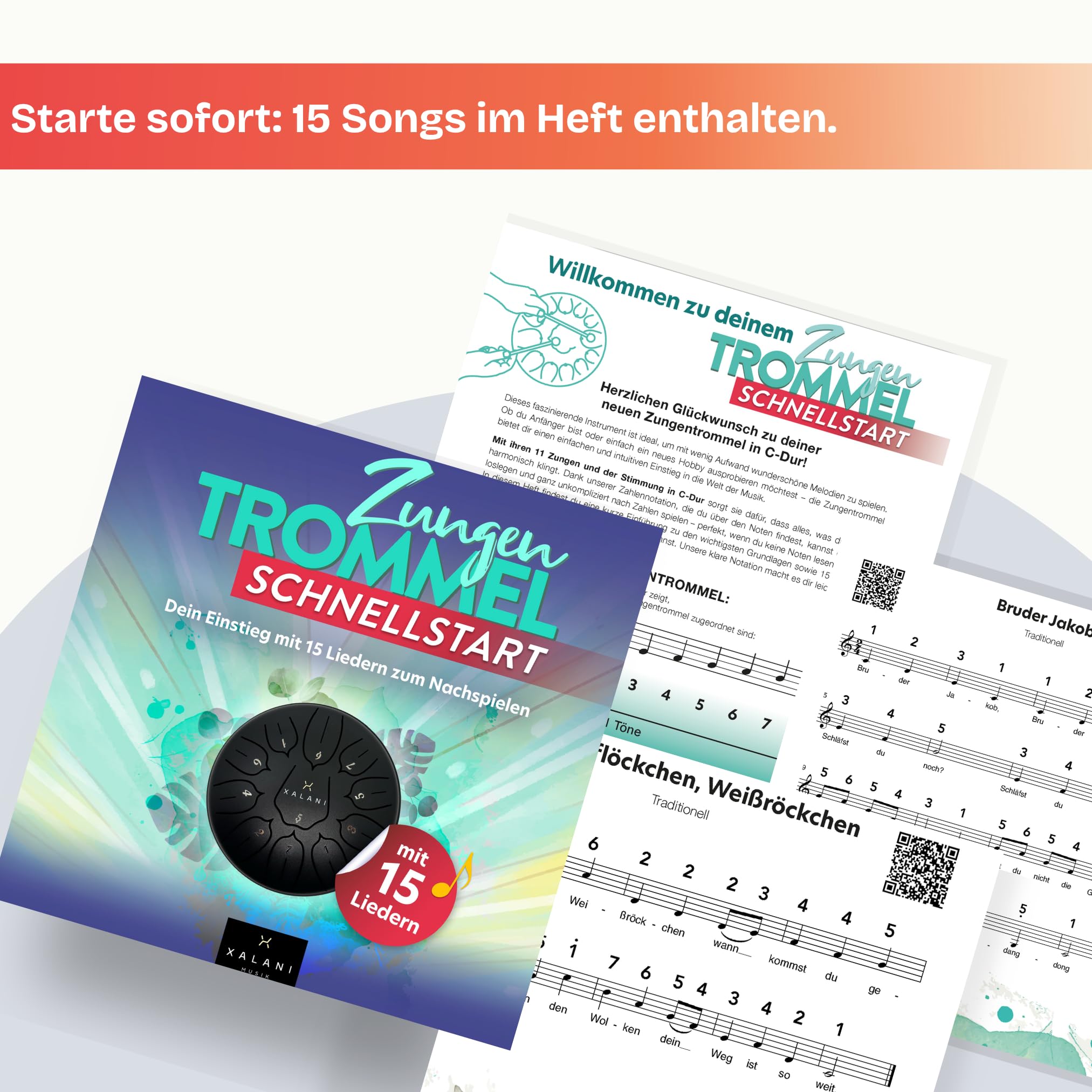 Zungentrommel Pure Harmony – Klangvolle Steel Tongue Drum (6 Zoll, 11 Töne, C-Dur) – Inkl. Einsteigerheft für sofortiges Spielen