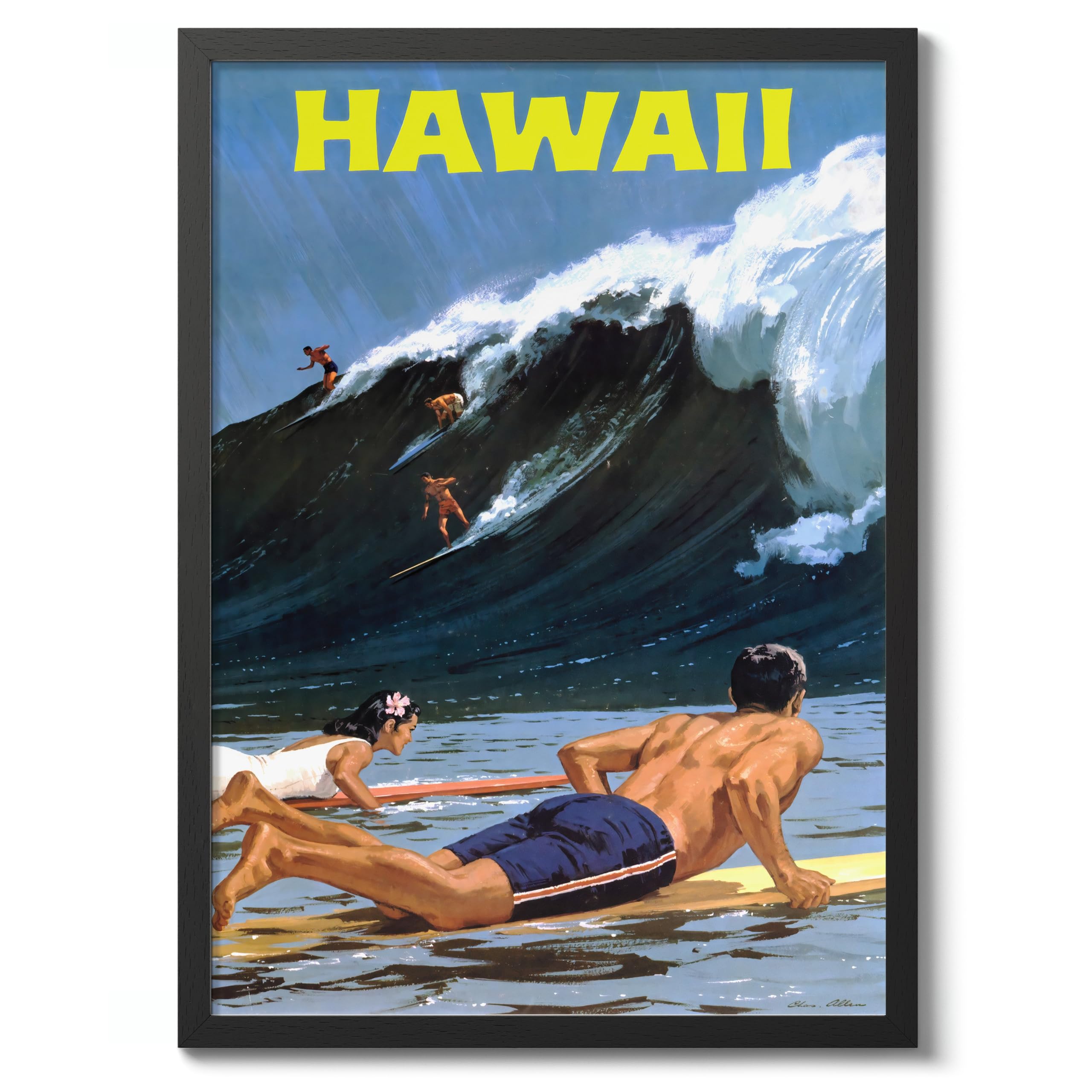 Hawaii Vintage Travel Poster, Retro Tourism Print, Popular Attractions Around The World, Postcard Home Decor, Archival Matte, A3 (Black Frame) - 42x29.7cm โ image 1