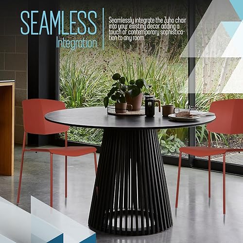 Miniatura 7 de Zuho II - Silla apilable moderna, color naranja fuego, juego de 2, sillas apilables de plástico sin brazos para exteriores, comedor, patio, cocina,