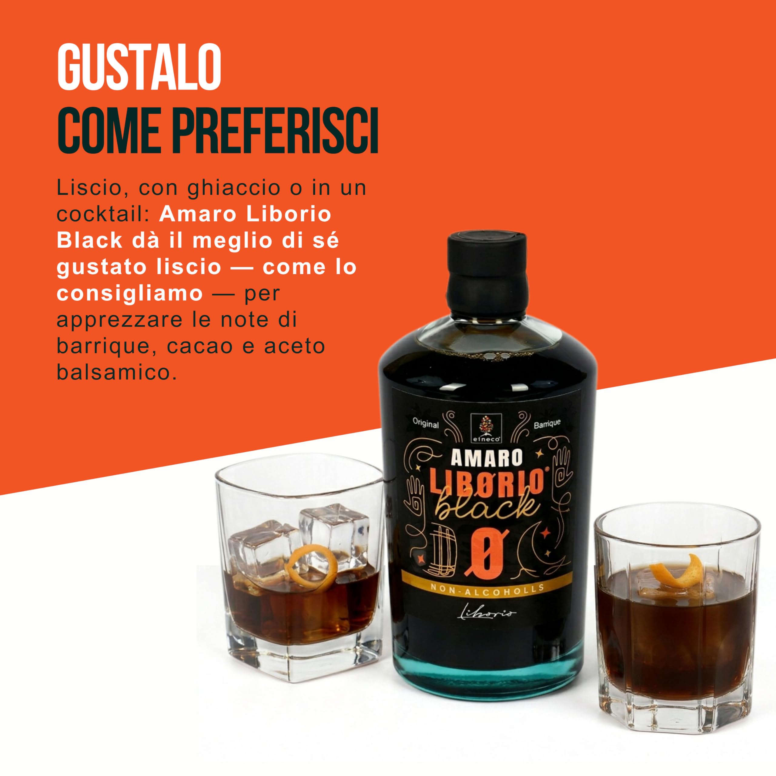 Amaro Liborio Black Analcolico 50cl – Amaro Siciliano Senza Alcol con Note di Cacao e Spezie – Gluten Free, Vegano