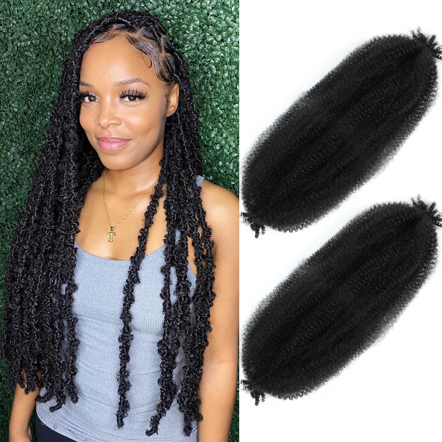 Springy Afro Twist Hair 30 Inch 2 Packs, Pre Fluffed Spring Twist Pre Stretched Wrapping Hair for Soft Locs Hair Extensions (30 Inch (Pack of 2), 1B#)