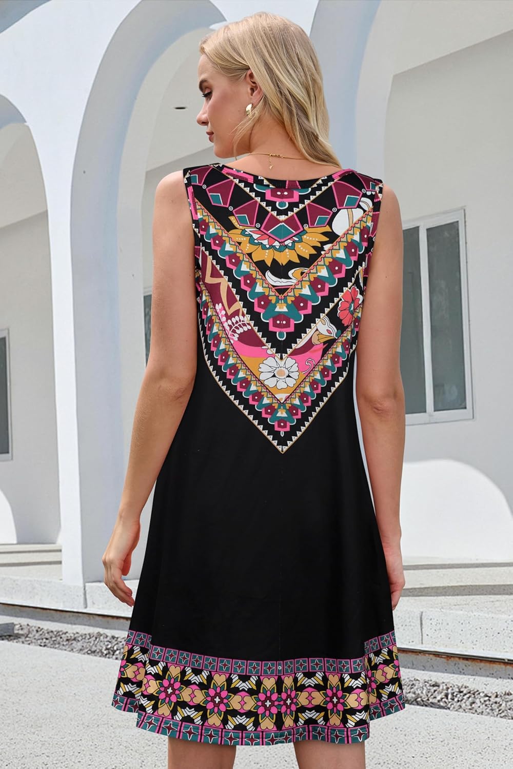 Summer Dresses for Women Beach Boho Sleeveless Vintage Floral Flowy Pocket Tshirt Tank Sundresses - Image 5