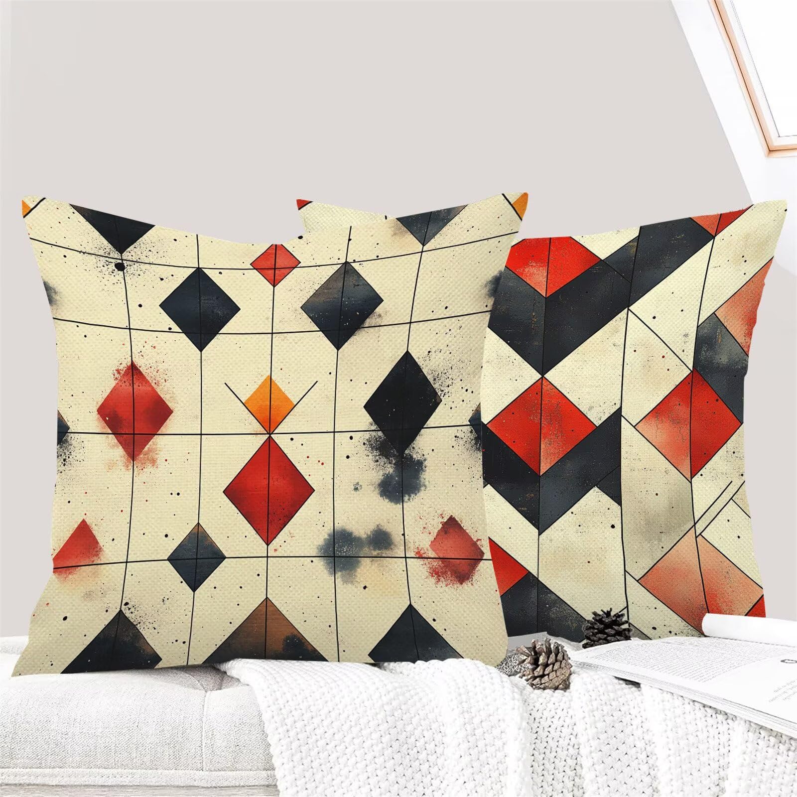 Juego de 4 Fundas Cojines Crema Geometría (6) 70 x 70 cm Fundas Cojines, Decoración Moderna Cojin Exterior, para Sofá salón Coche Cama Sillas Decoración, Cuadrado Terciopelo Sofá Cojín Exterior m-448