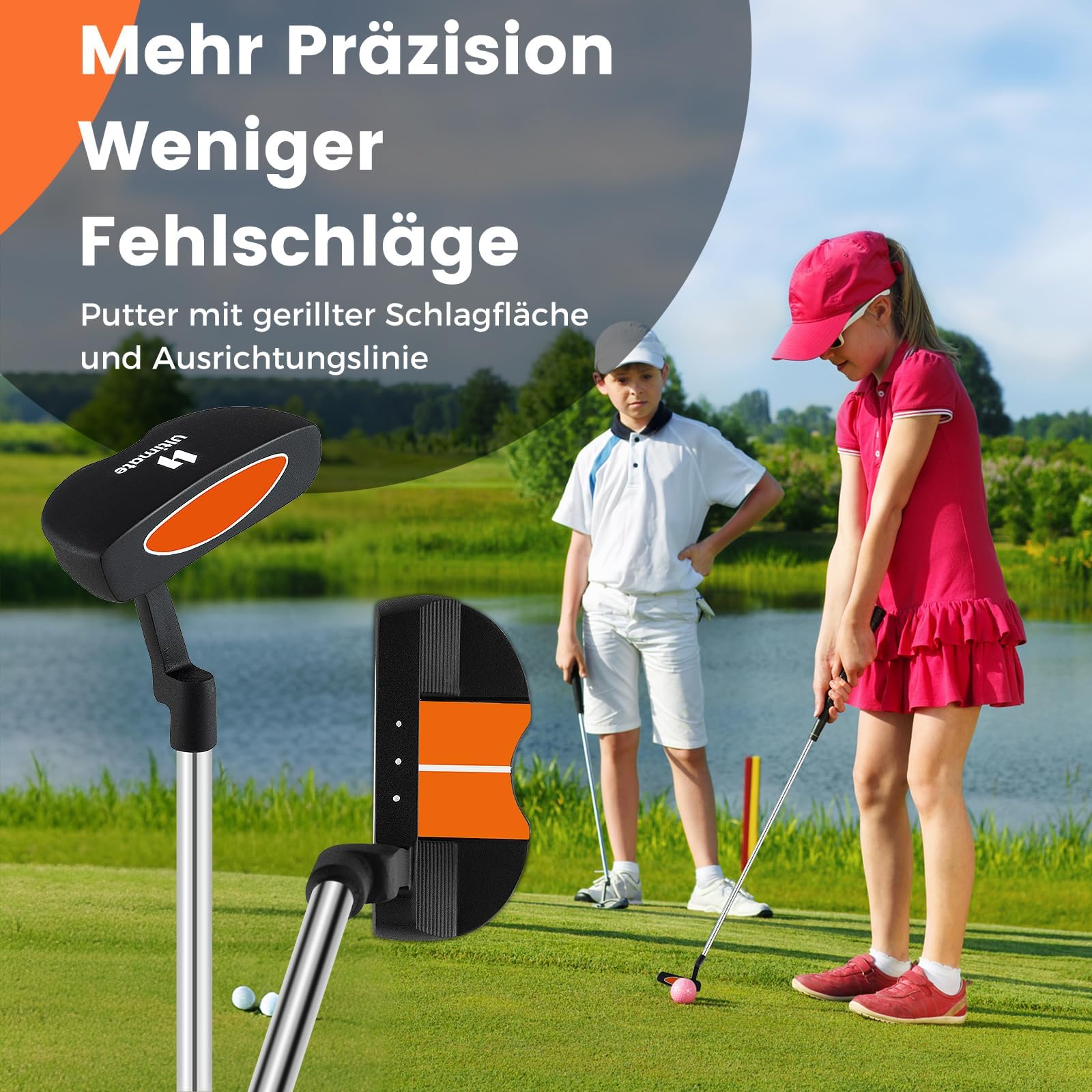 COSTWAY 5 teiliges Kinder Golfschläger Set, Golf Set Rechtshänder mit 3 Fairway, 7/9 Eisen, Putter, Regenhaube & Golftasche, Golfschlägersätze für Kinder von 8-10/11-13 Jahren