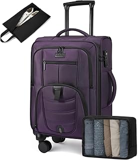 Carry On Luggage Airline Approved, Suitcases with Spinner Wheels, Softside Carry-on Luggage with TSA Lock for Men Women Business Trip, Lightweight Large Capacity Luggage for Travel, Purple