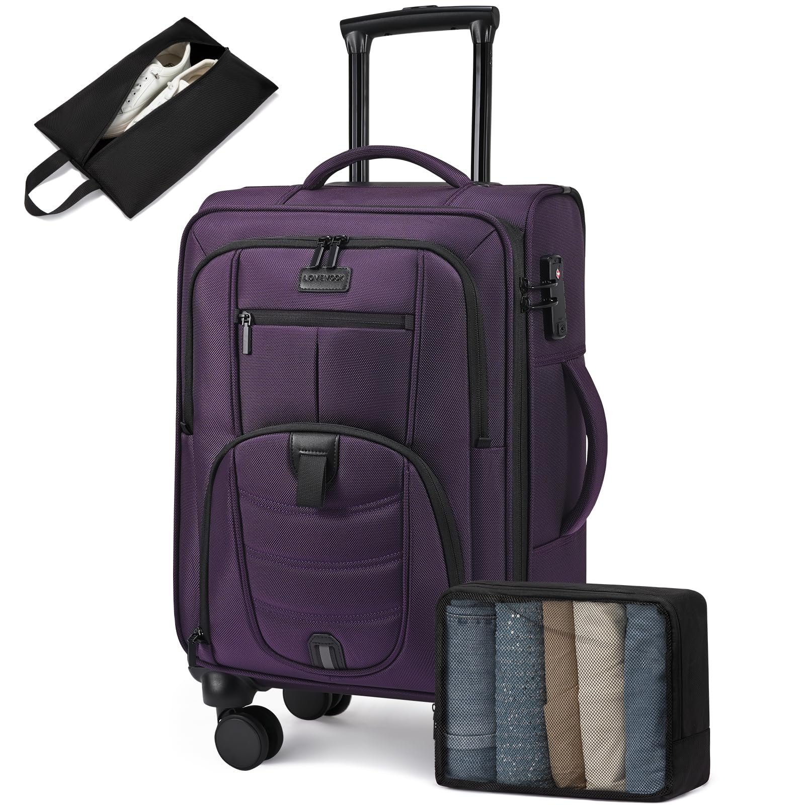 LOVEVOOK carry on luggage purple softside