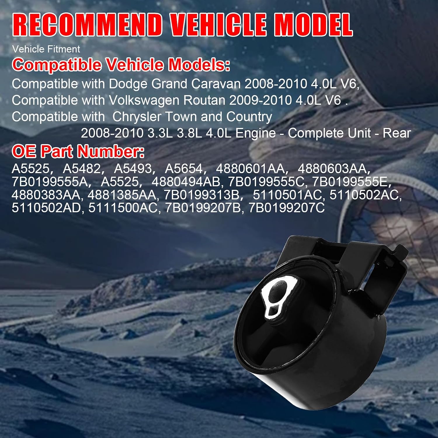 4Pcs Engine Motor Mount and Transmission Mount Set Compatible with Chrysler Town & Country Dodge Grand Caravan 2008-2010,for Volkswagen Routan 4.0L 2009-2010 Replace # A5420 A5482 A5465 A5493