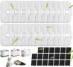 40 Stück Katzenbrunnen Filter Ersatzfilter für Petlibro Dockstream Trinkbrunnen kompatibel mit PLWF005 PLWF115 PLWF105, 20 Kohlefilter und 20 Schwämm