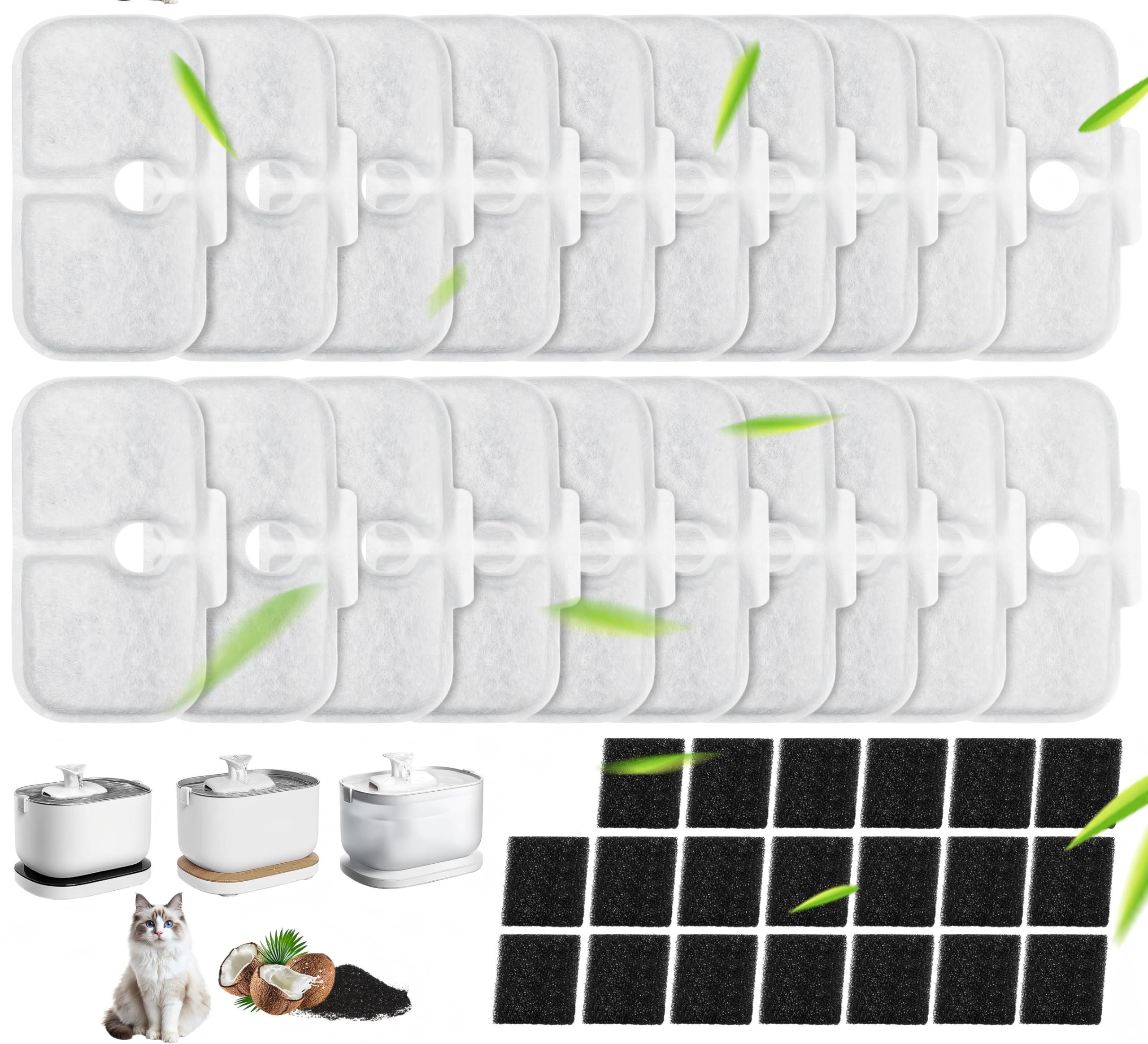 40 Stück Katzenbrunnen Filter Ersatzfilter für Petlibro Dockstream Trinkbrunnen kompatibel mit PLWF005 PLWF115 PLWF105, 20 Kohlefilter und 20 Schwämm - 2