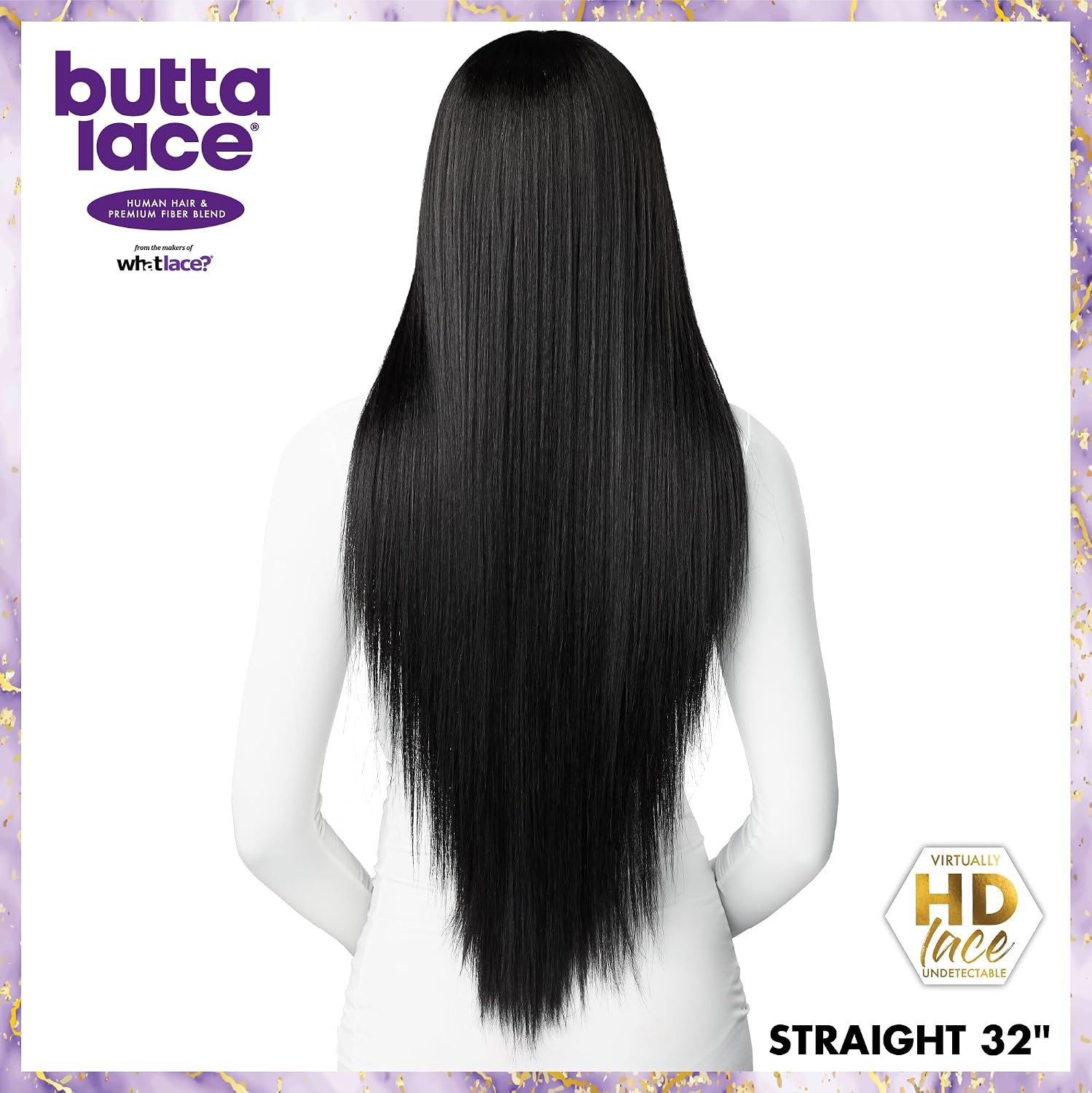 Sensationnel Butta Lace Hhm Wigs - Straight 32 Inch Human Hair Blend Extra Wide 5 Inch Parting Preplucked Hairline Glueless Lacefront (1 JETBLACK)