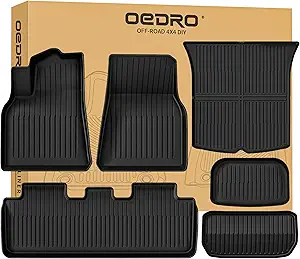 OEDRO Floor Mats Fits for Tesla Model Y 5-Seater 2025 2024-2020 Custom Fit All Weather TPE Automotive Interior Cargo Liners Trunk Mats Accessories for Model Y (NOT for Model Y Juniper) 6 Pcs Mats Set