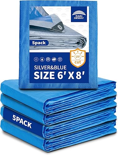 Miniatura 49 de RAINDEWAY Lonas de 7 x 7 pies (paquete de 2) – 5.5 mil, cubierta de lona de polietileno impermeable multiusos con ojales de metal y bordes