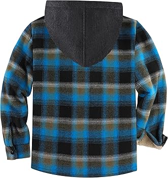 Veste flannel épaisse molletonnée à carreaux sherpa capuche bleu blanc homme M - Vêtements