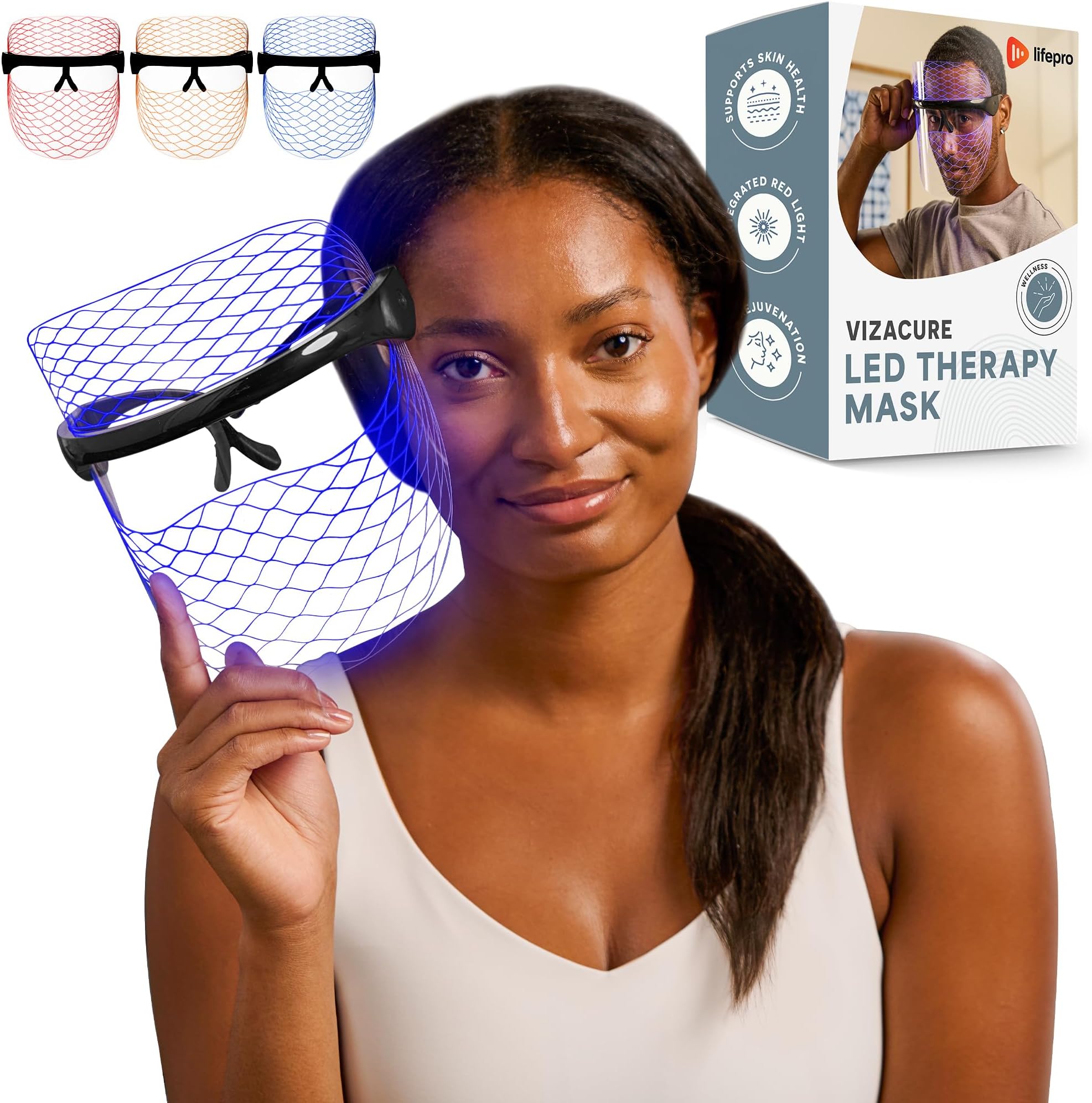 LifePro Red Light Therapy Face Mask - LED Light Therapy Mask with 3 Colors for Face and Neck - Portable Skin Care Device for at-Home Facials